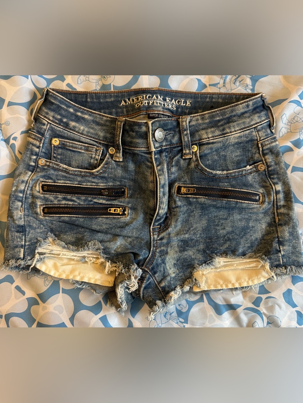 American Eagle Outfitters Blue Distressed Denim Cropped Shorts